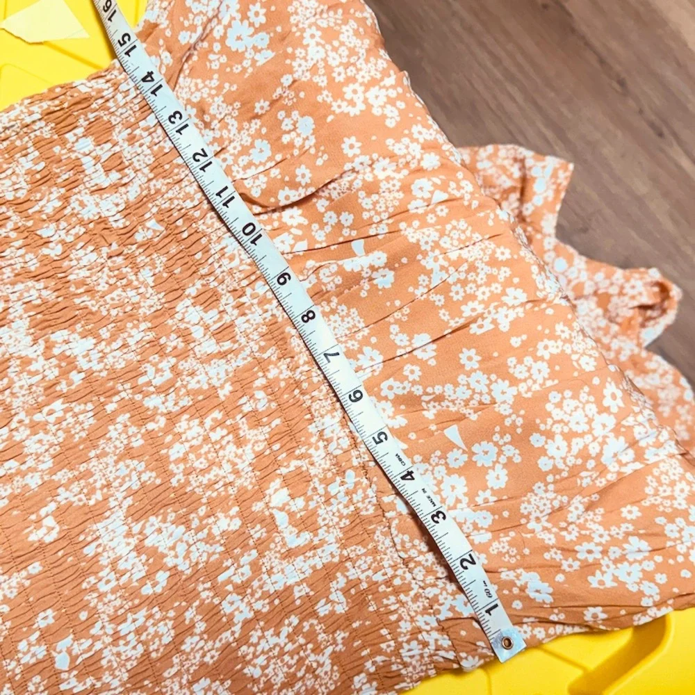 Floral Long Sleeve Dress orange peach and cream Midi bohemian NWT cottagecore L - Picture 12 of 13
